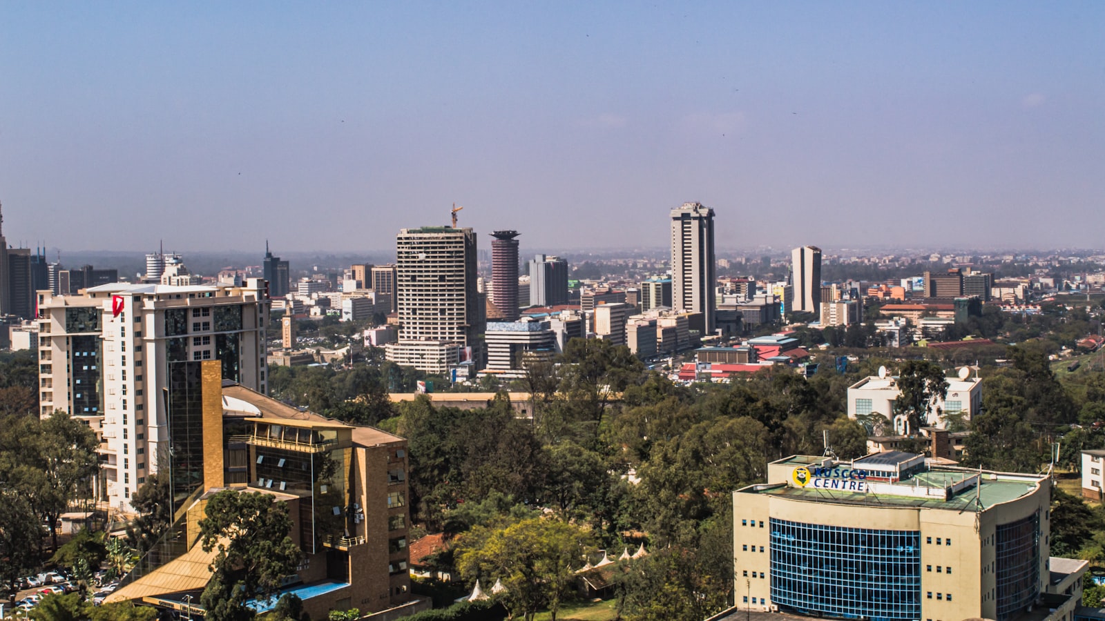 Nairobi cityscape at dusk — the financial centre of East Africa's largest digital lending market.